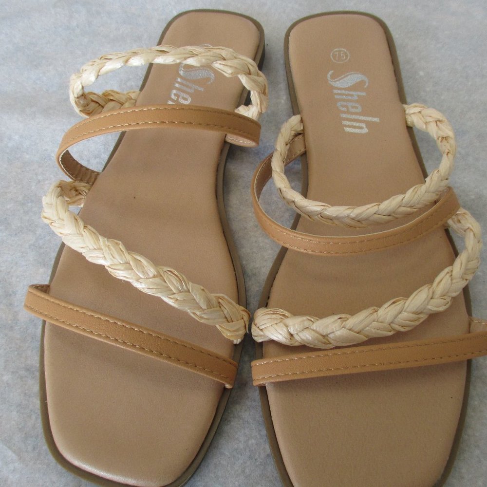 New Shein Women's Sandals Size 7.5 Beige Color Sandals - Picture 1 of 8